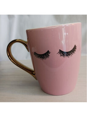 Sweet Water Decor Pink Gold Eyelash Mug Ceramic Coffee Cup Large Bridal Mom